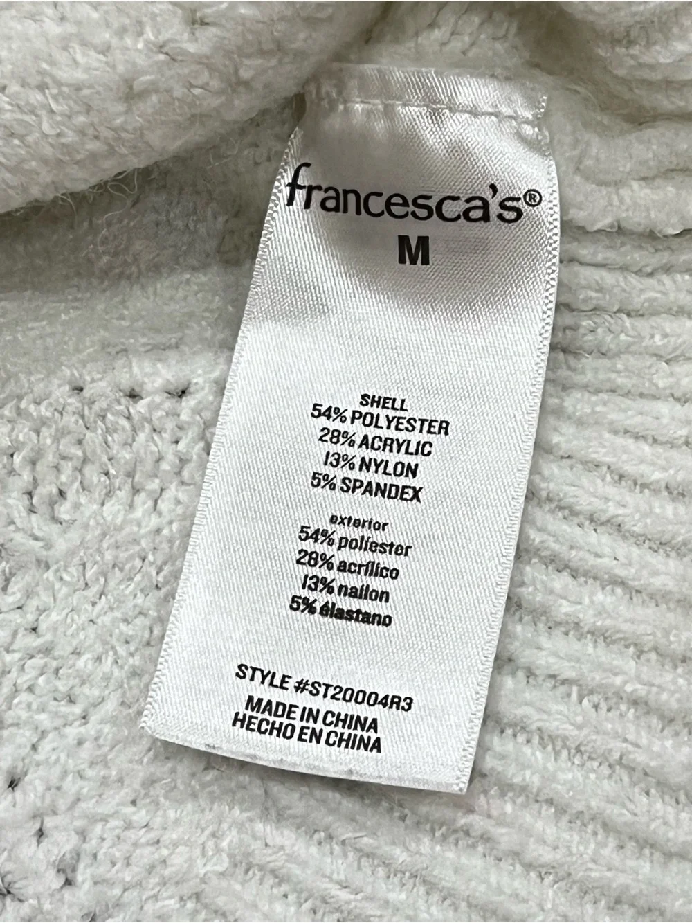 Francesca's White Floral Embroidered Pointelle Knit Mock Neck Sweater Sz Medium